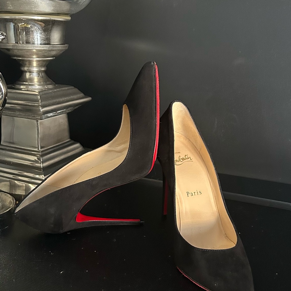 Christian Louboutin Black Suede Pointed-Toe Stilettos with Red Soles